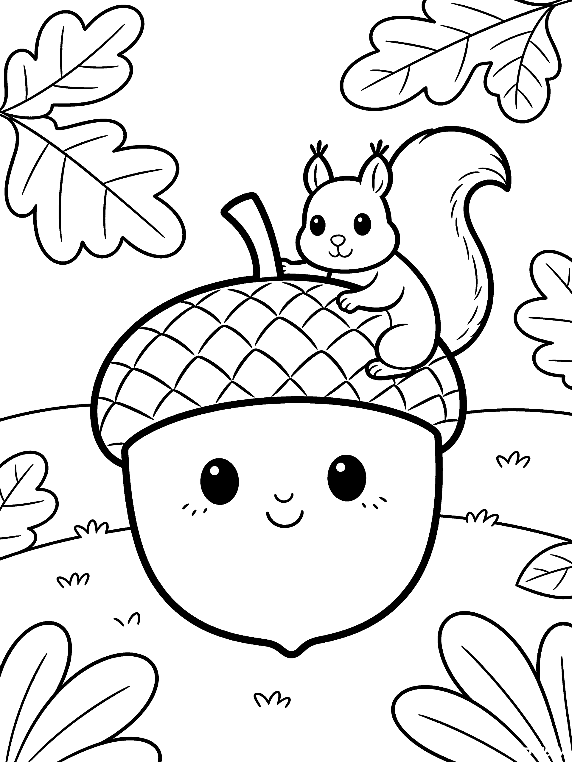 Thanksgiving Acorn with a Coloring Page – free printable black and white line art