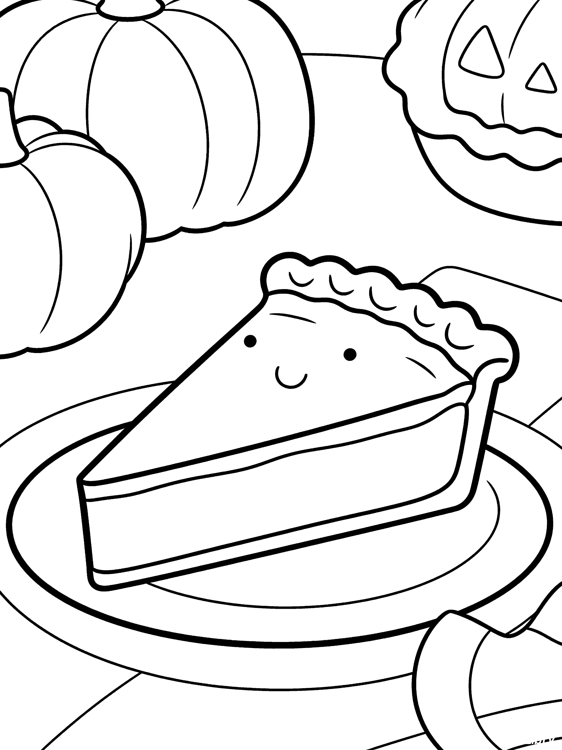 Thanksgiving Pumpkin Pie Slice Coloring Page – free printable black and white line art
