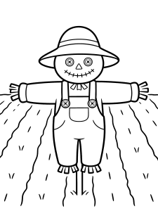 Thanksgiving Scarecrow in a Coloring Page – free printable black and white line art