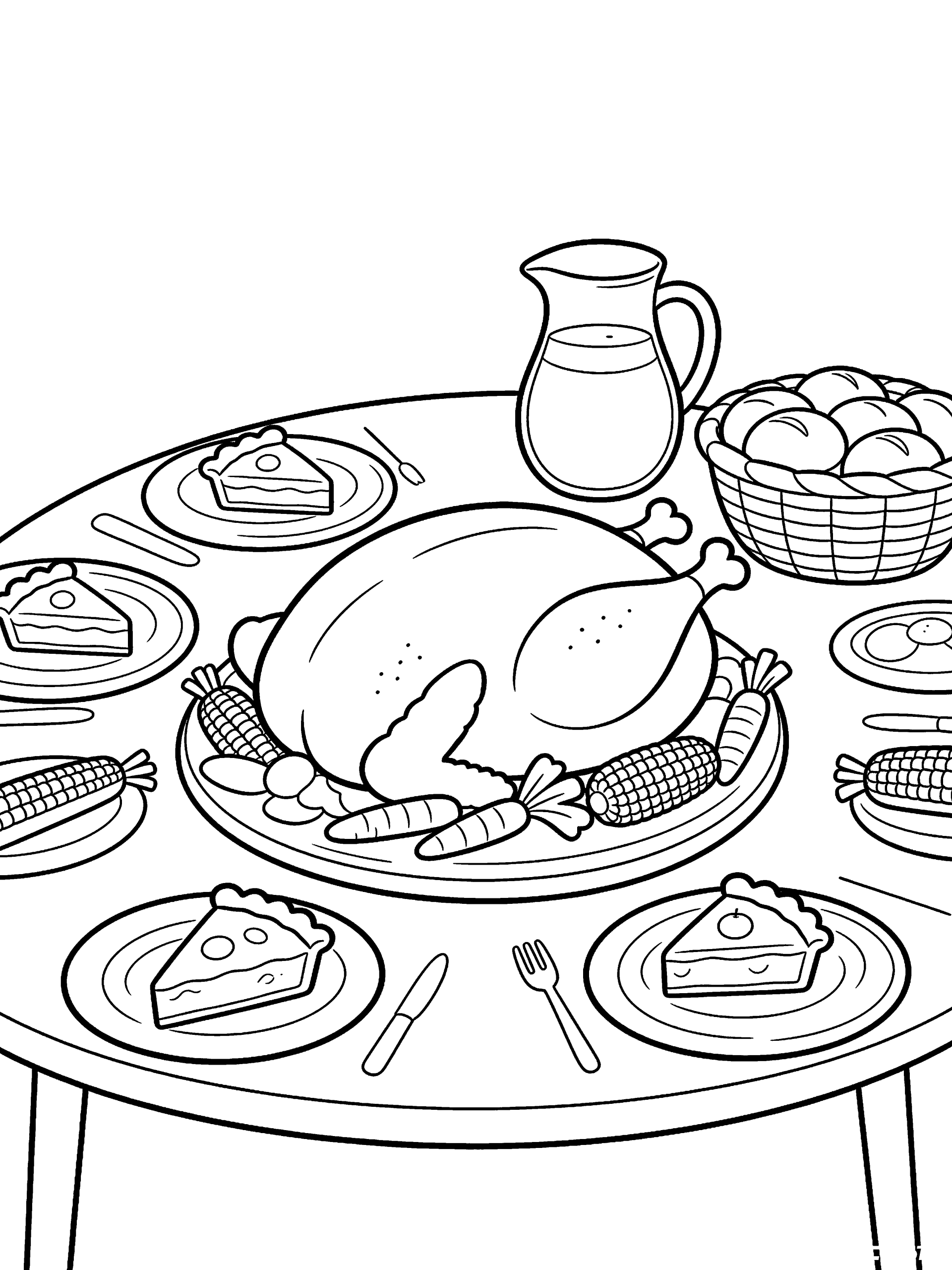 Thanksgiving Thanksgiving Feast Table Coloring Page – free printable black and white line art