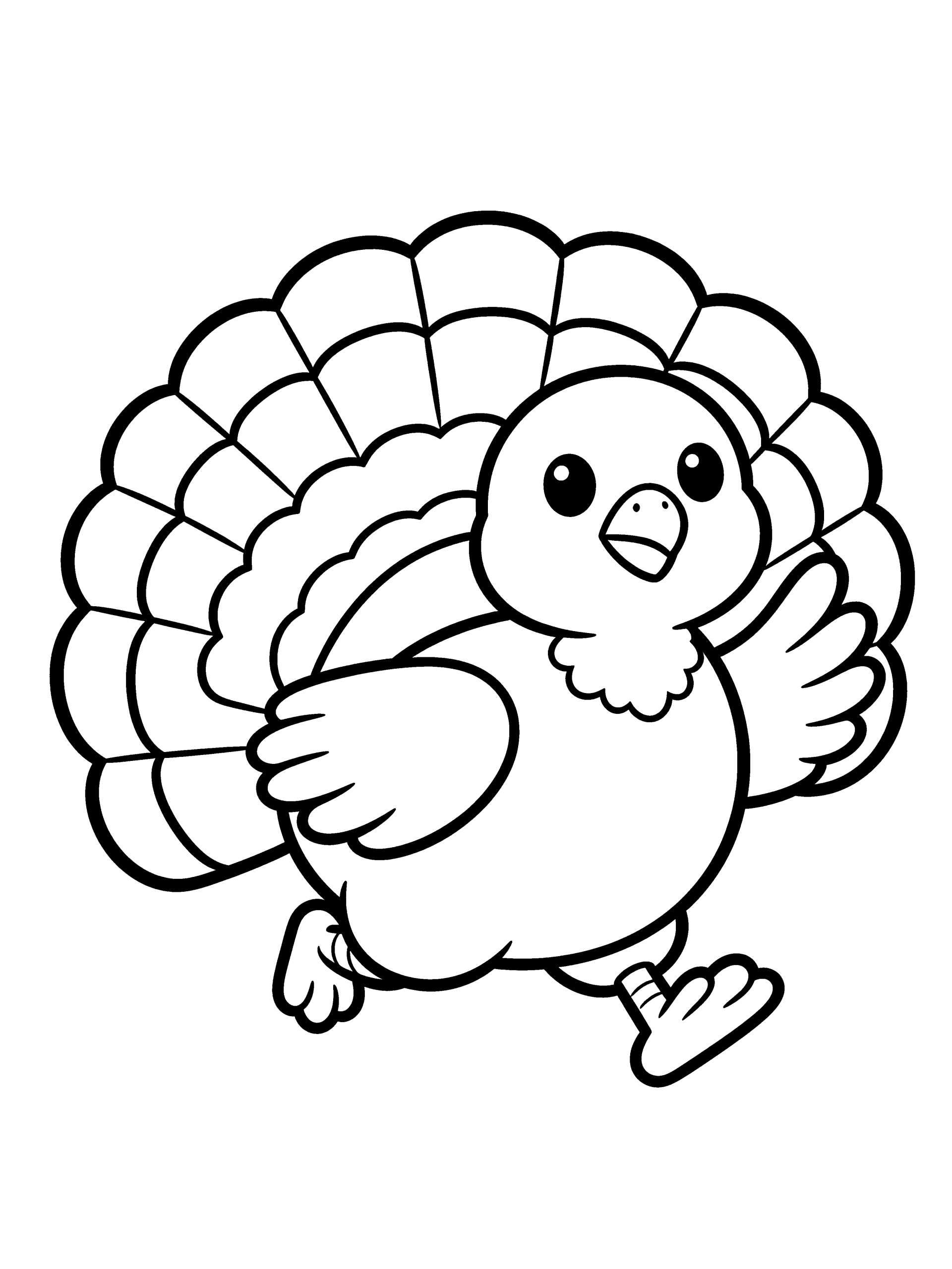 Thanksgiving Turkey Running Coloring Page – free printable black and white line art
