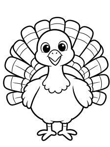 Thanksgiving Turkey with Feathers Coloring Page – free printable black and white line art