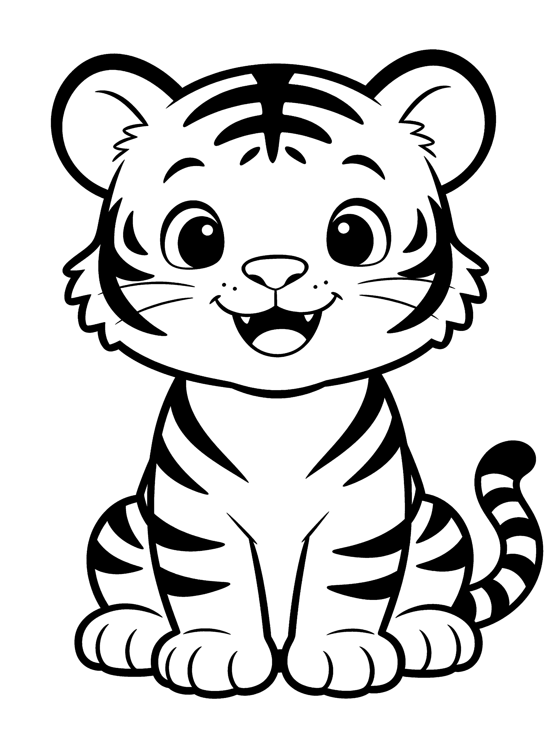Tiger Coloring Page – free printable black and white line art