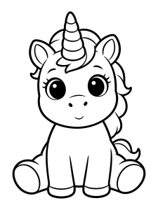 Unicorn Baby Unicorn Sitting Coloring Page – free printable black and white line art