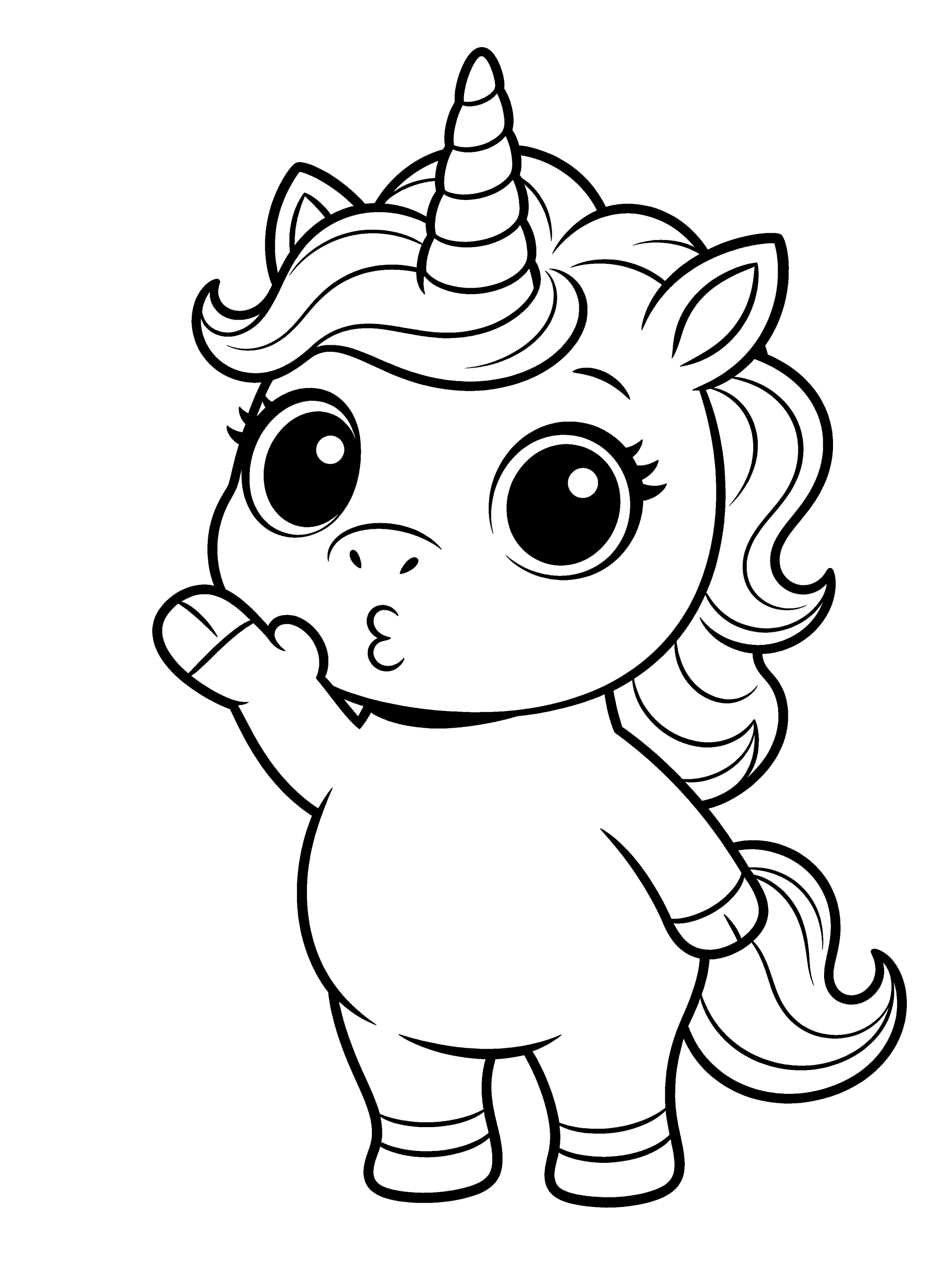 Unicorn Blowing a Kiss Coloring Page – free printable black and white line art