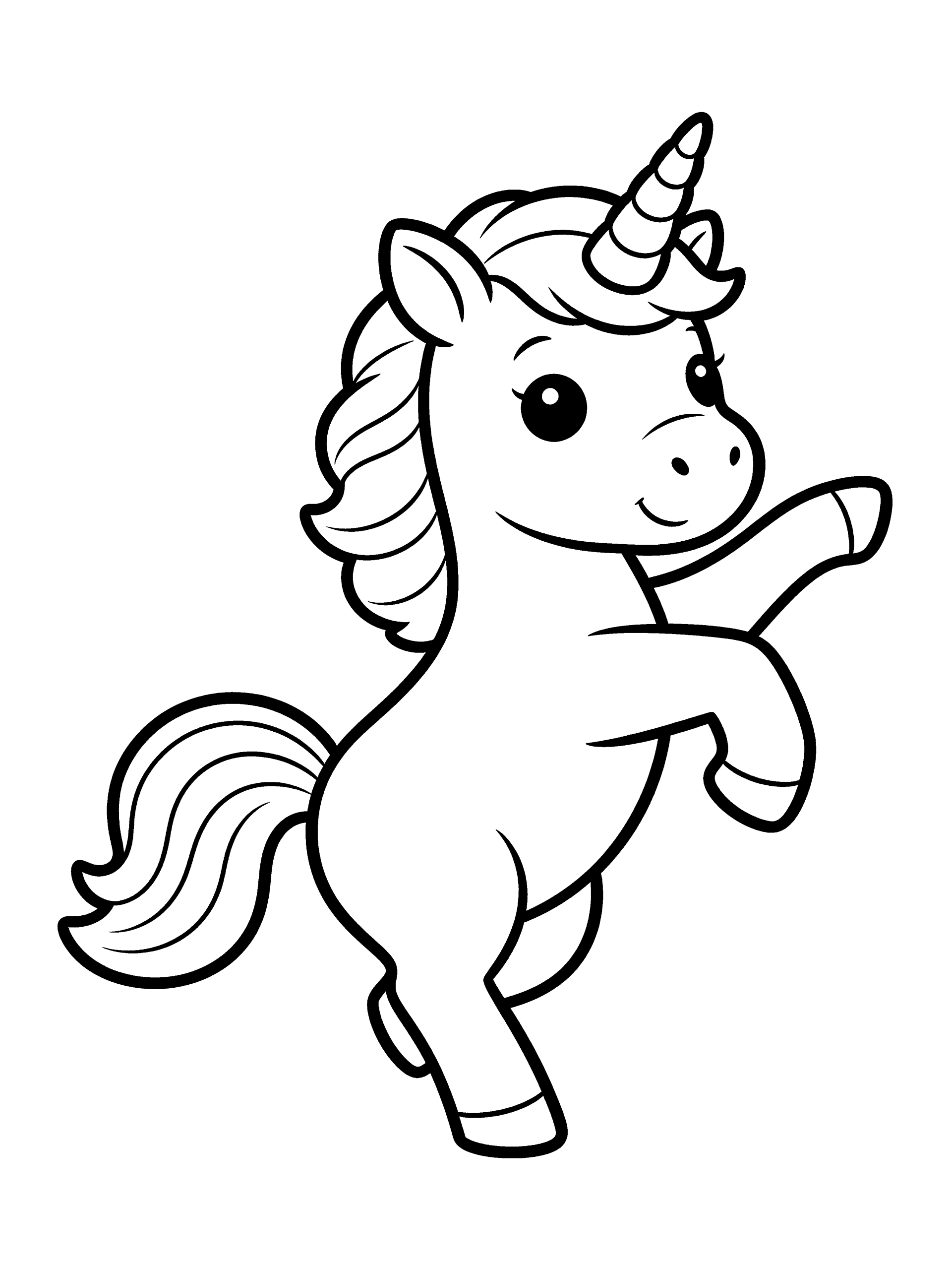 Unicorn Dancing Coloring Page – free printable black and white line art