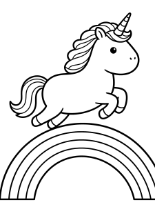 Unicorn Jumping over a Coloring Page – free printable black and white line art