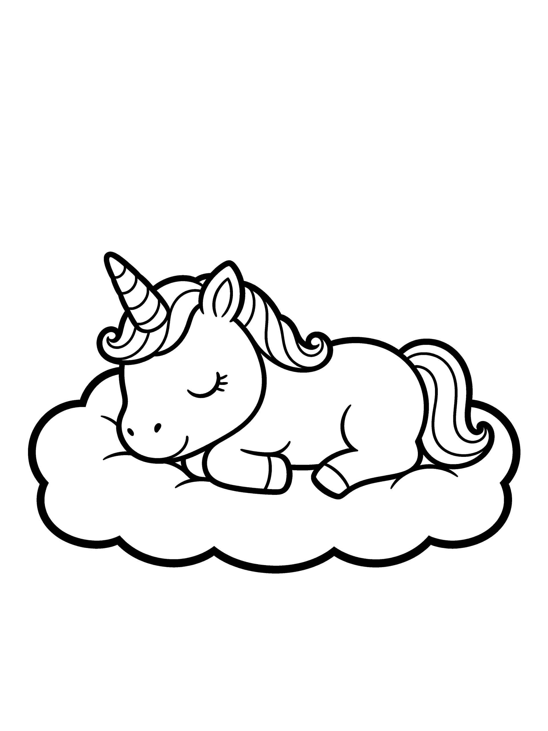 Unicorn Sleeping on a Coloring Page – free printable black and white line art