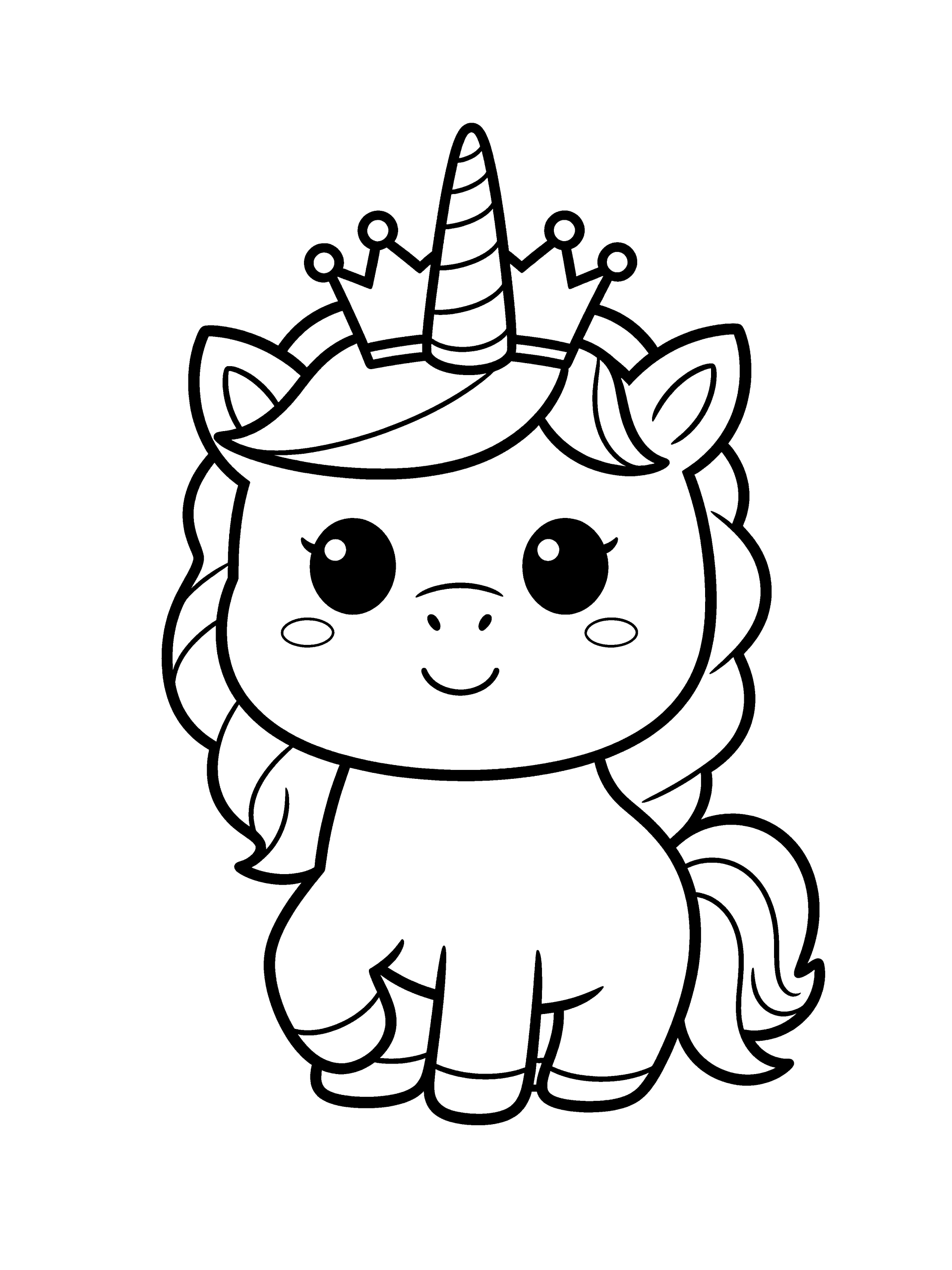 Unicorn Wearing a Crown Coloring Page – free printable black and white line art