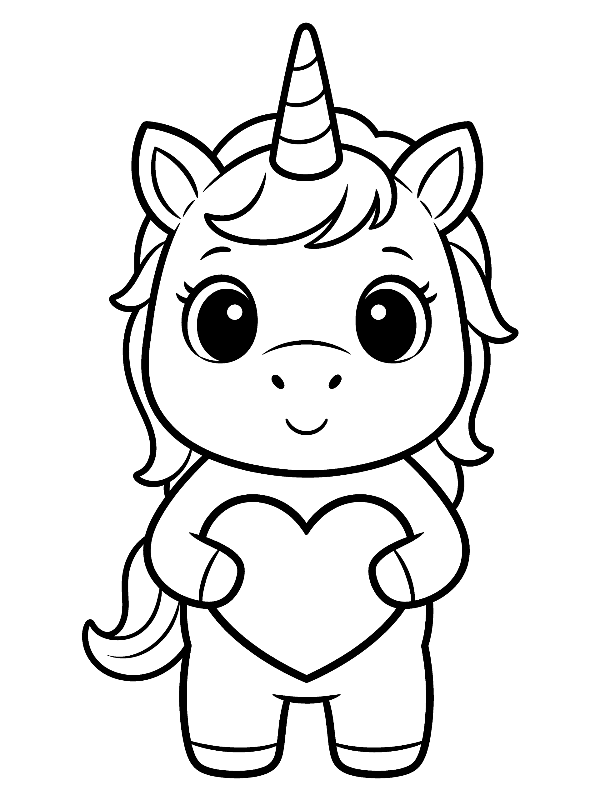 Unicorn with a Heart Coloring Page – free printable black and white line art