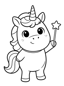 Unicorn with a Magic Coloring Page – free printable black and white line art