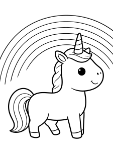 Unicorn with a Rainbow Coloring Page – free printable black and white line art