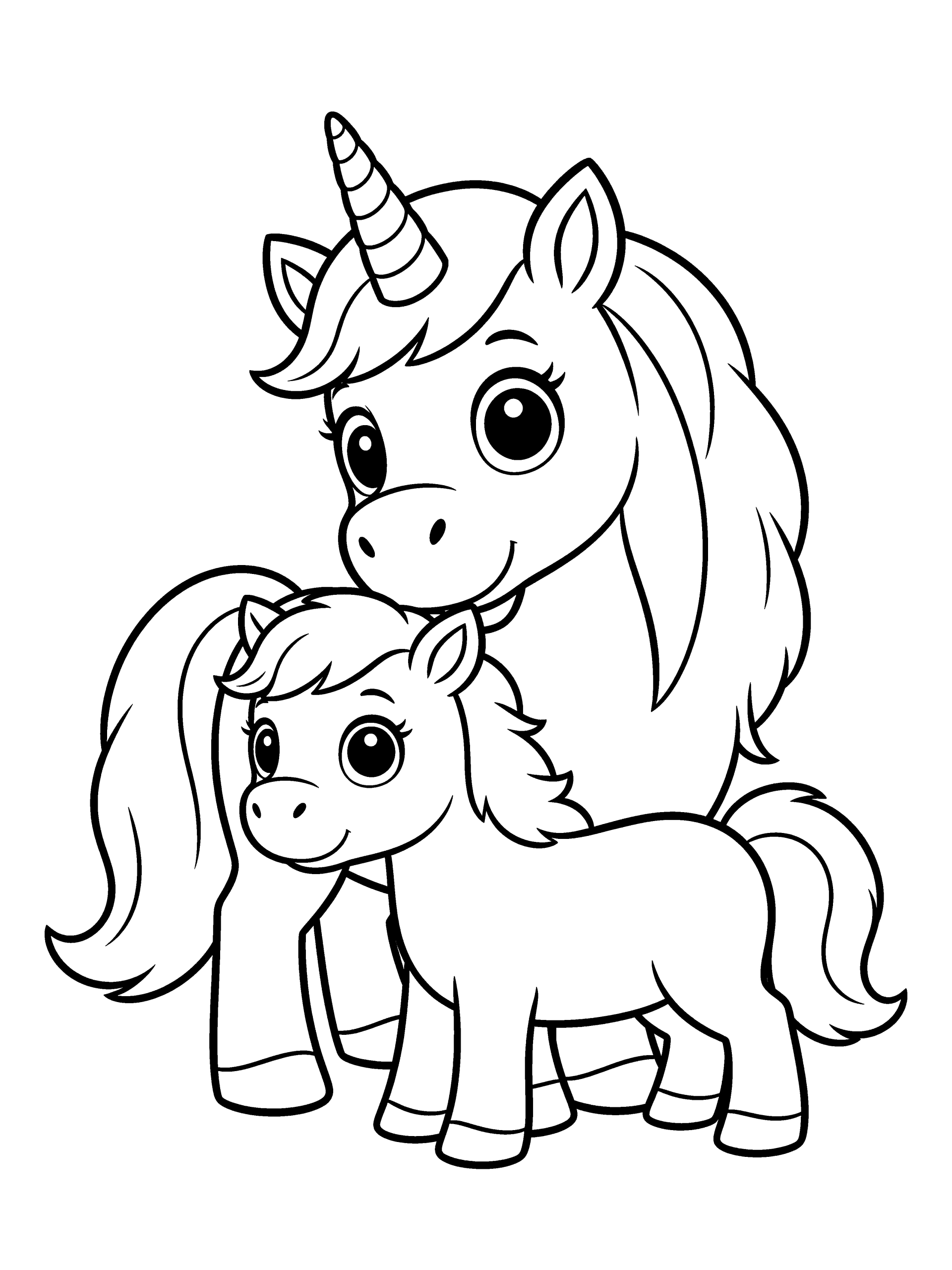 Unicorn with a Unicorn Coloring Page – free printable black and white line art