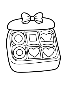 Valentine Box of Chocolates Coloring Page – free printable black and white line art
