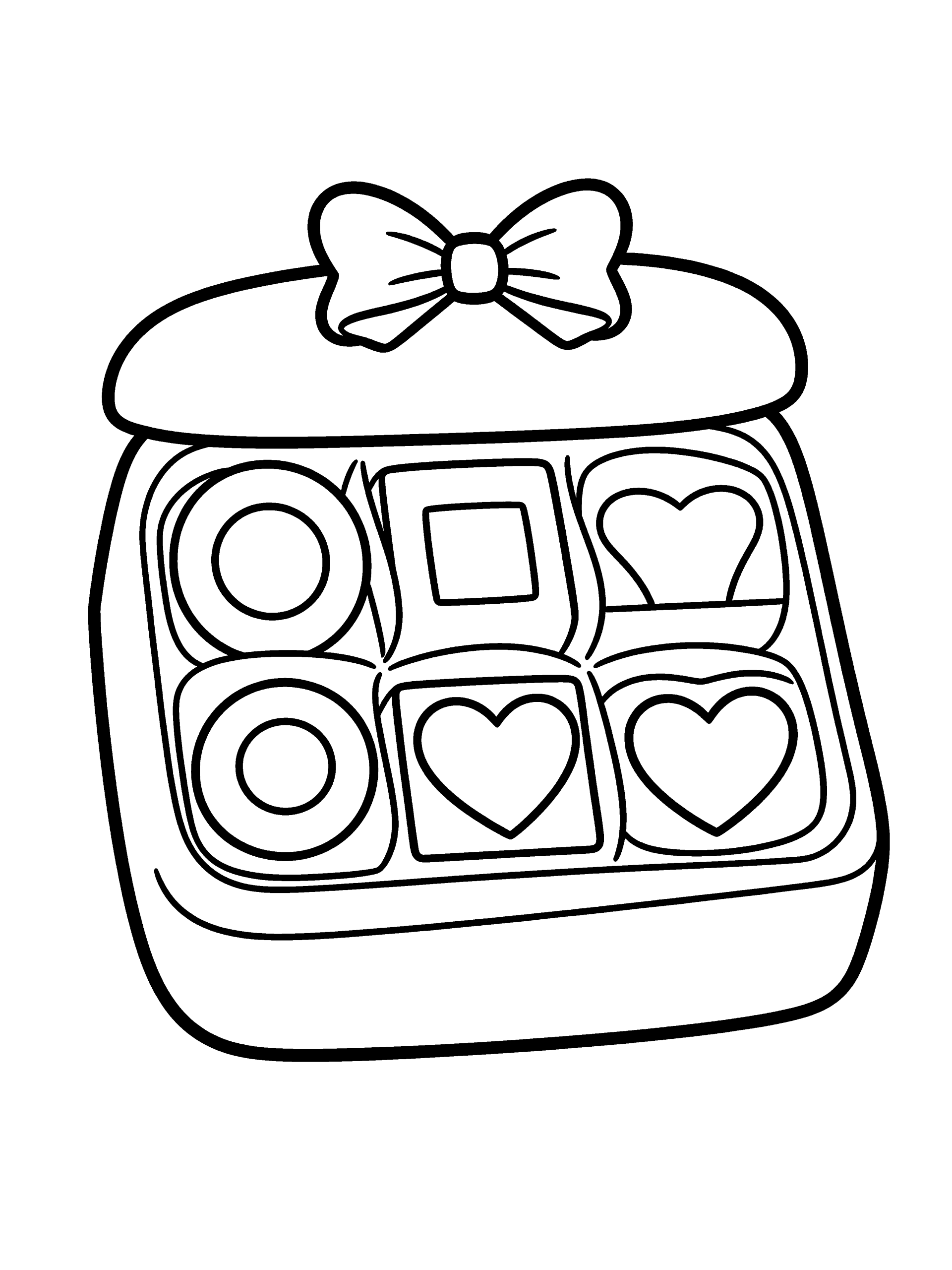 Valentine Box of Chocolates Coloring Page – free printable black and white line art