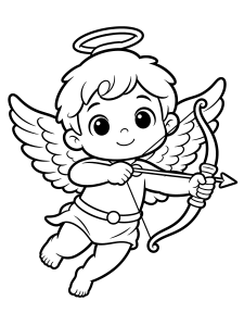 Valentine Cupid with Wings Coloring Page – free printable black and white line art