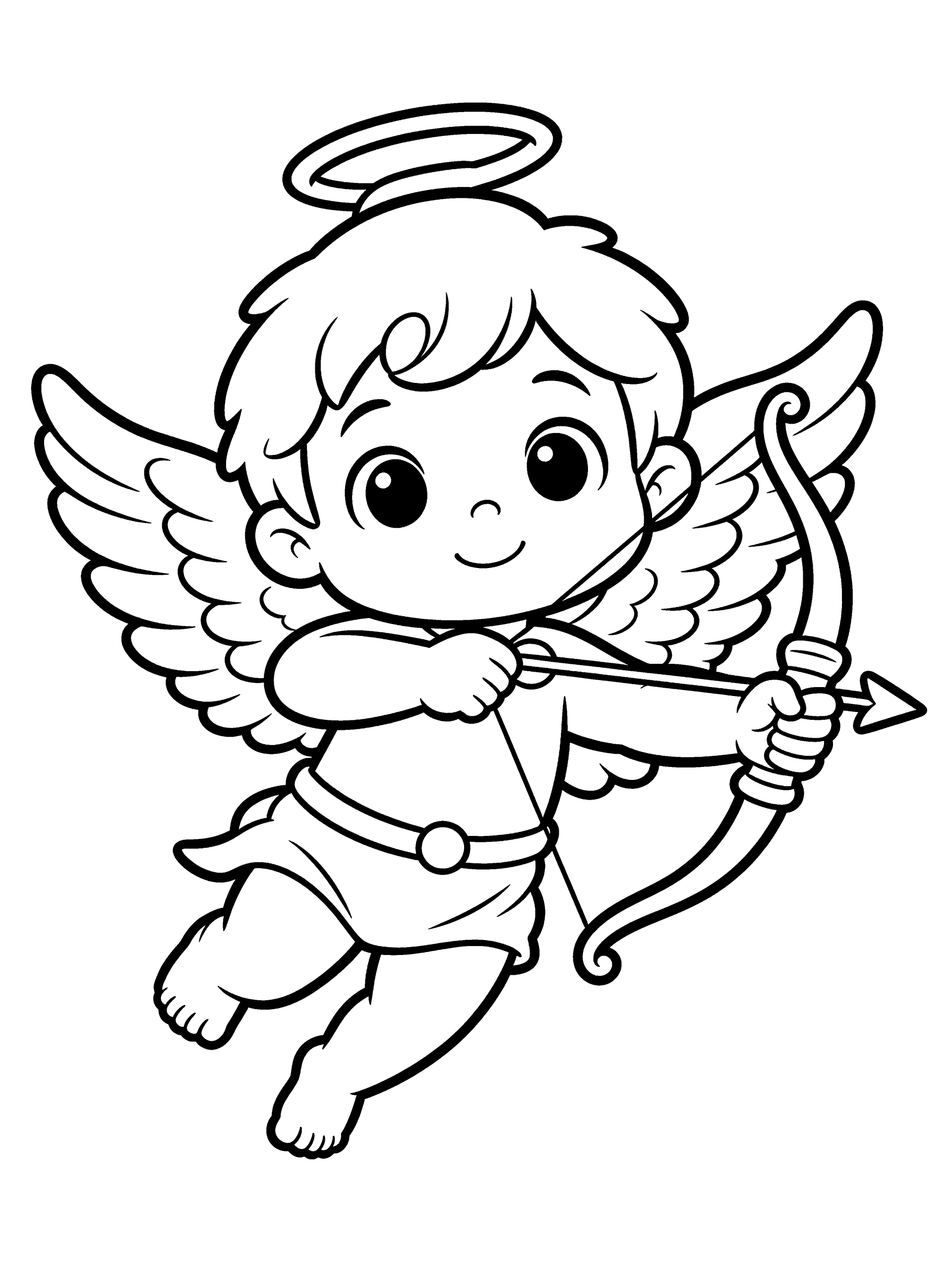 Valentine Cupid with Wings Coloring Page – free printable black and white line art