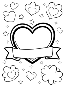 Valentine Heart Banner Coloring Page – free printable black and white line art