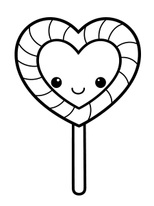 Valentine Heart Lollipop Coloring Page – free printable black and white line art