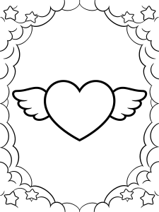 Valentine Heart with Little Coloring Page – free printable black and white line art