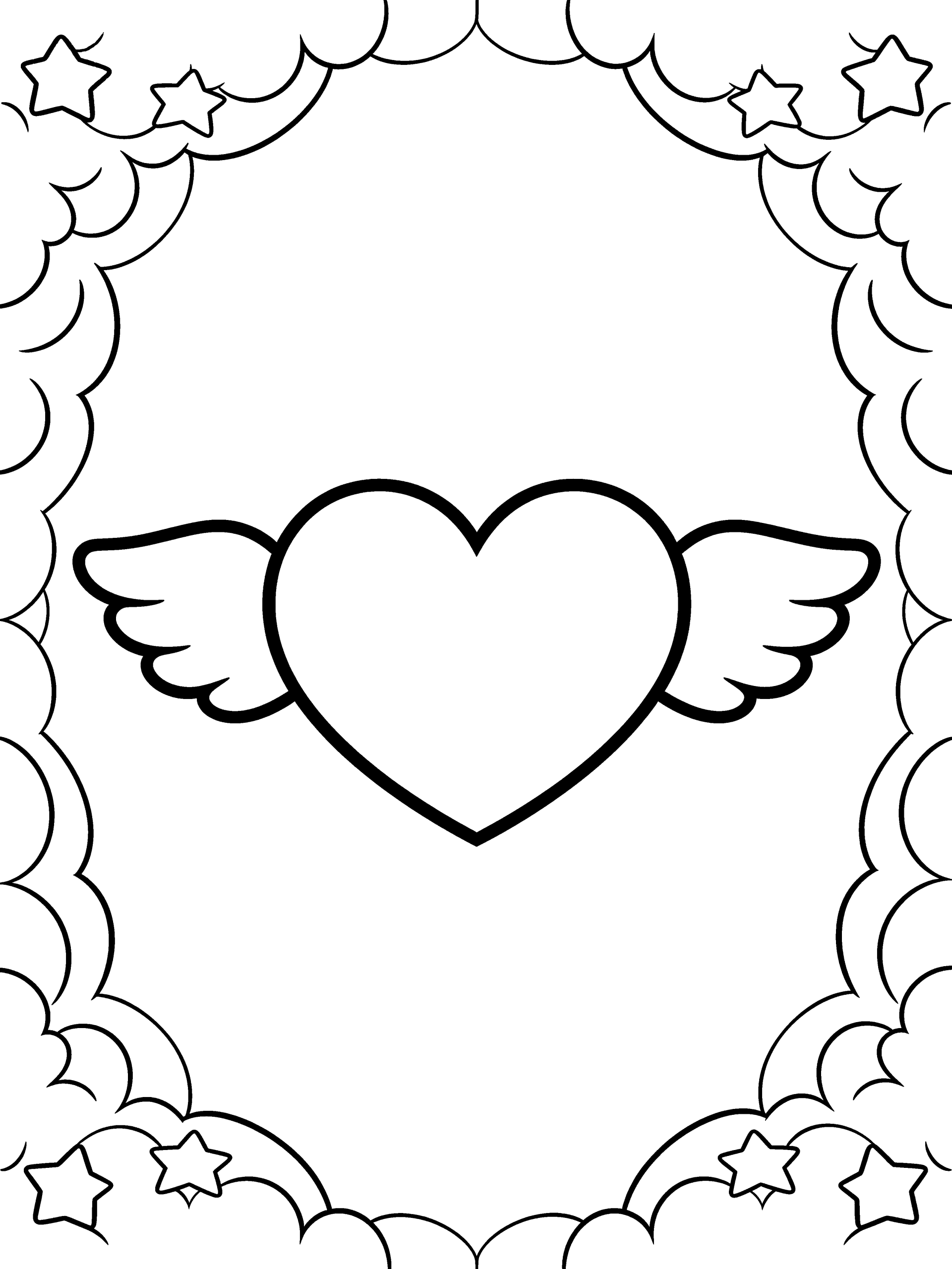 Valentine Heart with Little Coloring Page – free printable black and white line art