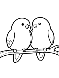 Valentine Lovebirds on a Coloring Page – free printable black and white line art