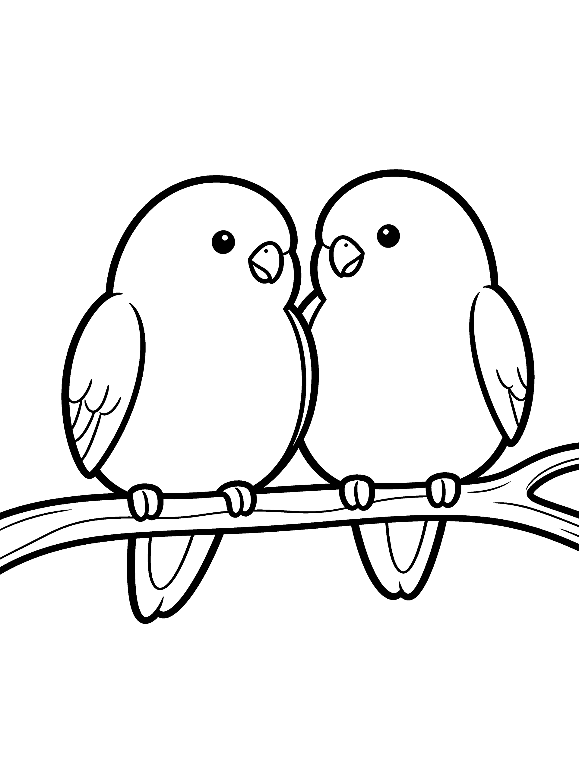 Valentine Lovebirds on a Coloring Page – free printable black and white line art