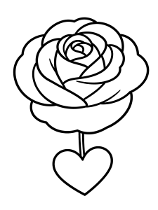 Valentine Rose For Valentine Coloring Page – free printable black and white line art