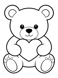Valentine Teddy Bear Holding Coloring Page – free printable black and white line art