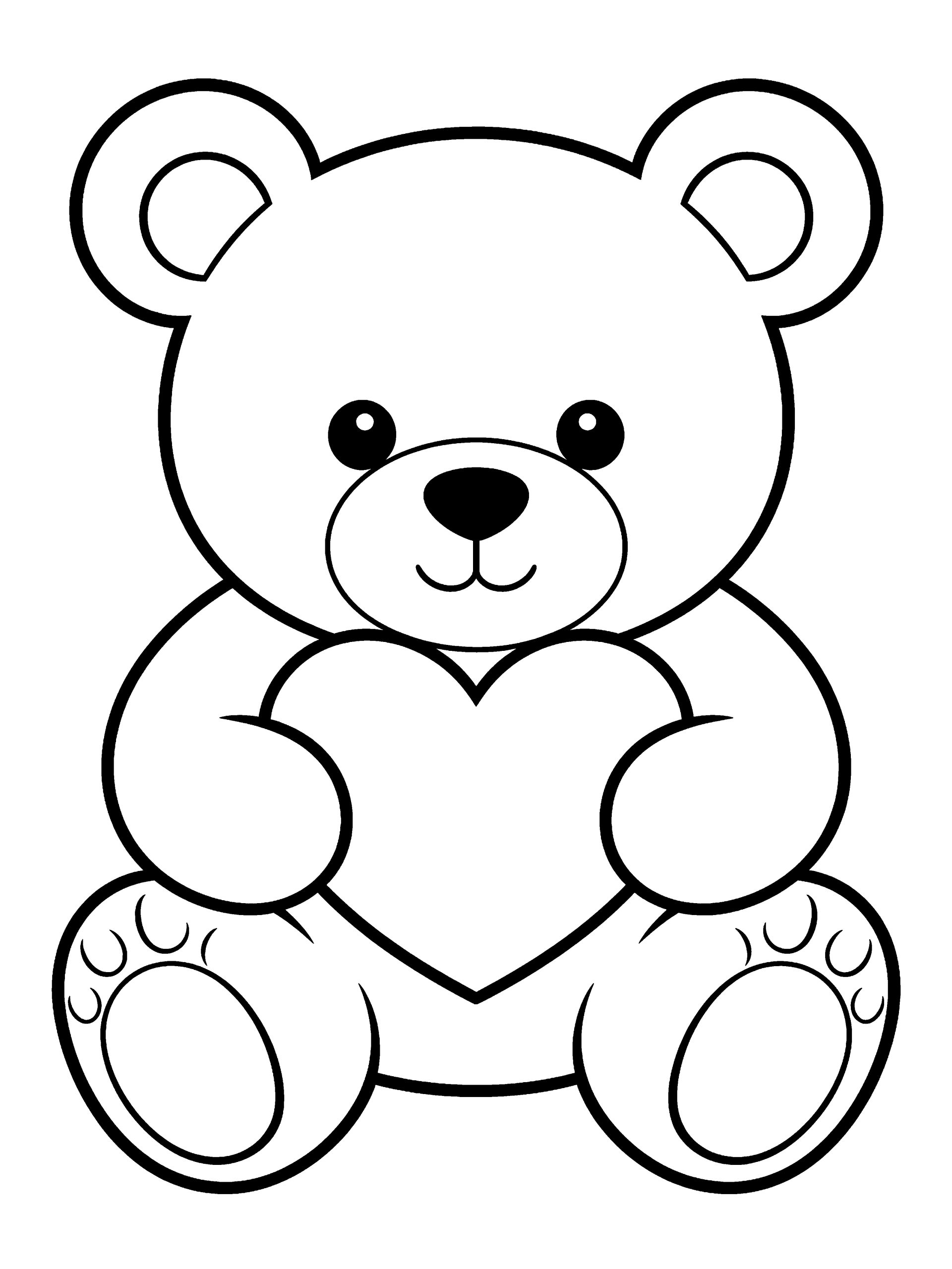 Valentine Teddy Bear Holding Coloring Page – free printable black and white line art