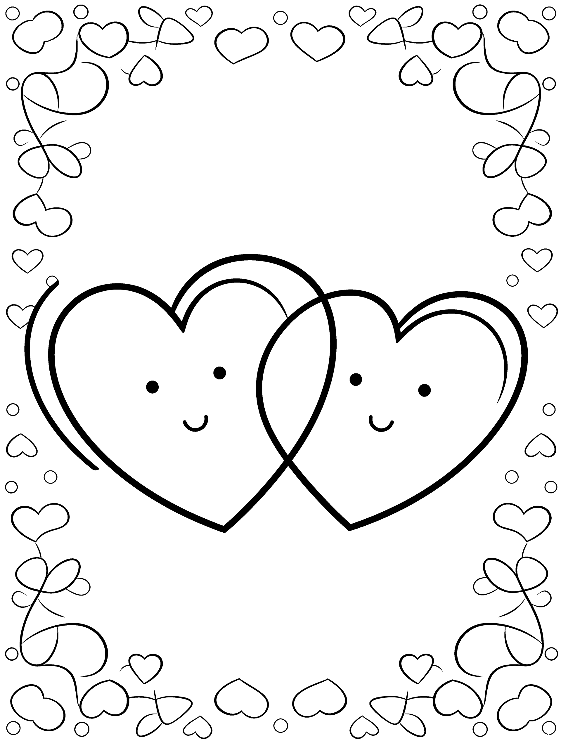 Valentine Two Hearts Together Coloring Page – free printable black and white line art