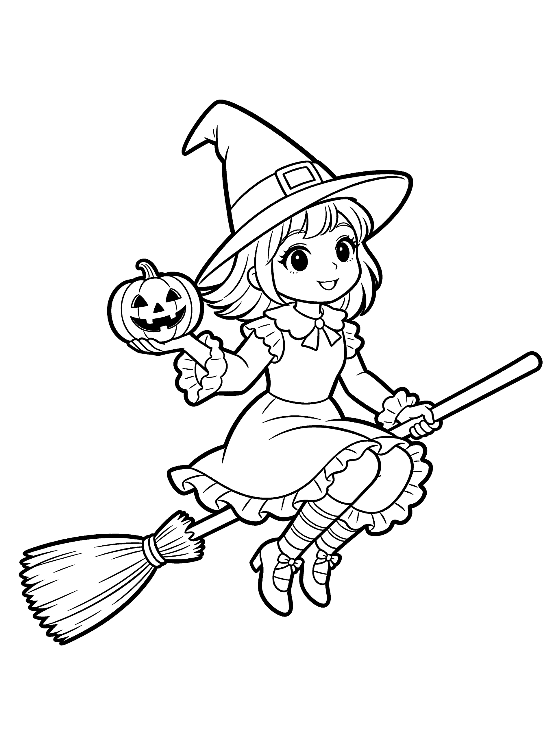 Halloween Witch Coloring Page – free printable black and white line art